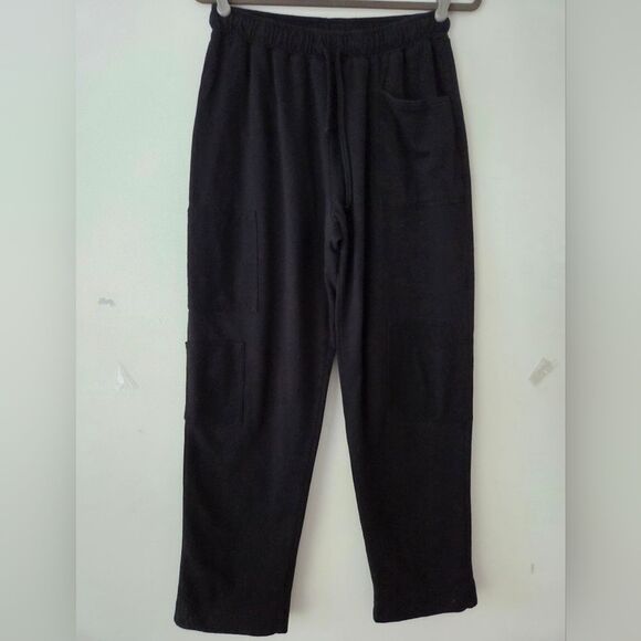 Planet by Lauren G Black French Terry Cotron Patched Luxury Sweatpants Pants 2 L - Picture 3 of 10